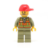 LEGO trn244 - Train Driver (Orange Safety Vest with Lime Straps, Olive Legs)